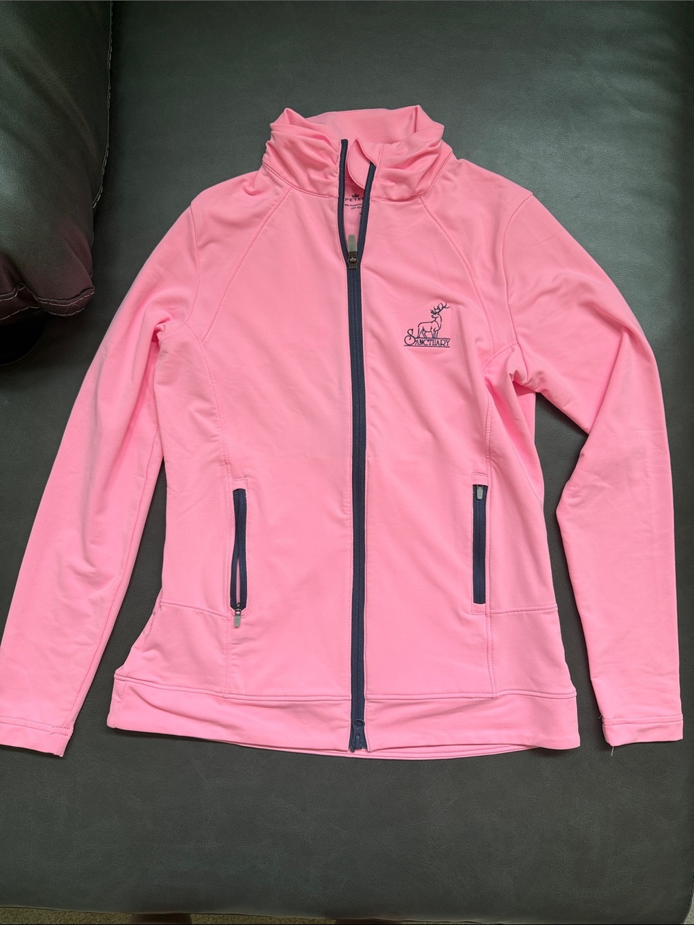 Peter Millar Pink Full-Zip Jacket with Navy Accents, Sanctuary Golf Course Logo